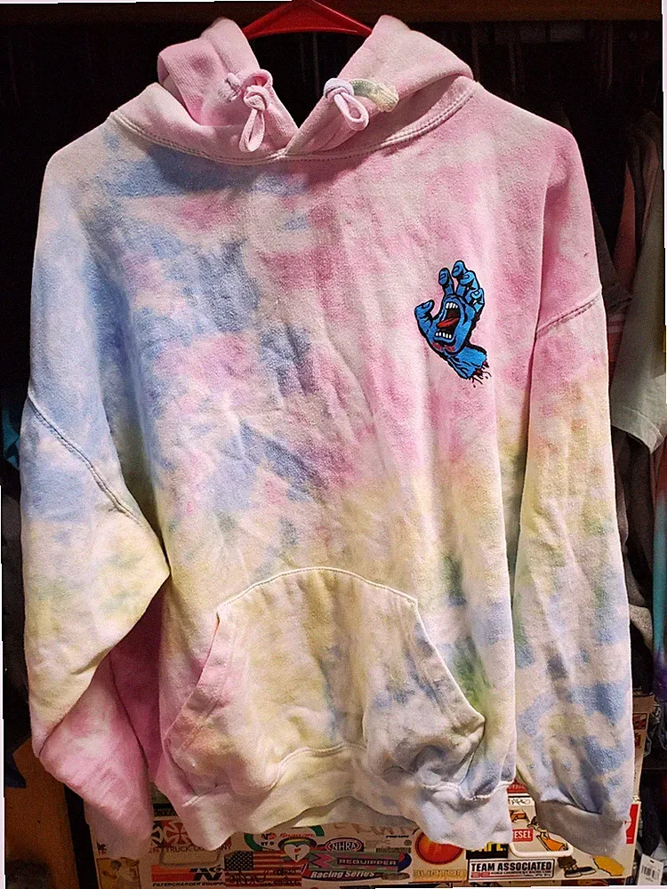 SANTA CRUZ Screaming Hand Skate BMX Snowboard Sweatshirt Hoodie Tye Dye Sz Large