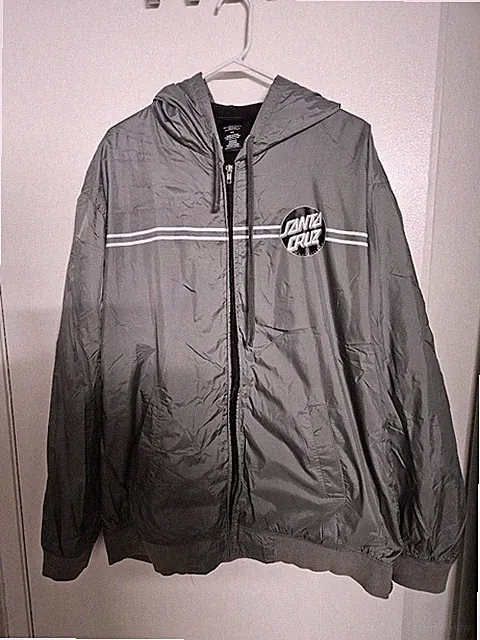 Santa Cruz Skateboards Hooded Windbreaker Mens XXL Gray Full Zip Jacket