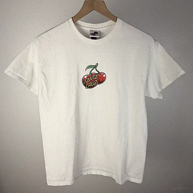 Y2K Santa Cruz Cherry Cherries White Skate Surf Spell Out Logo Size Medium